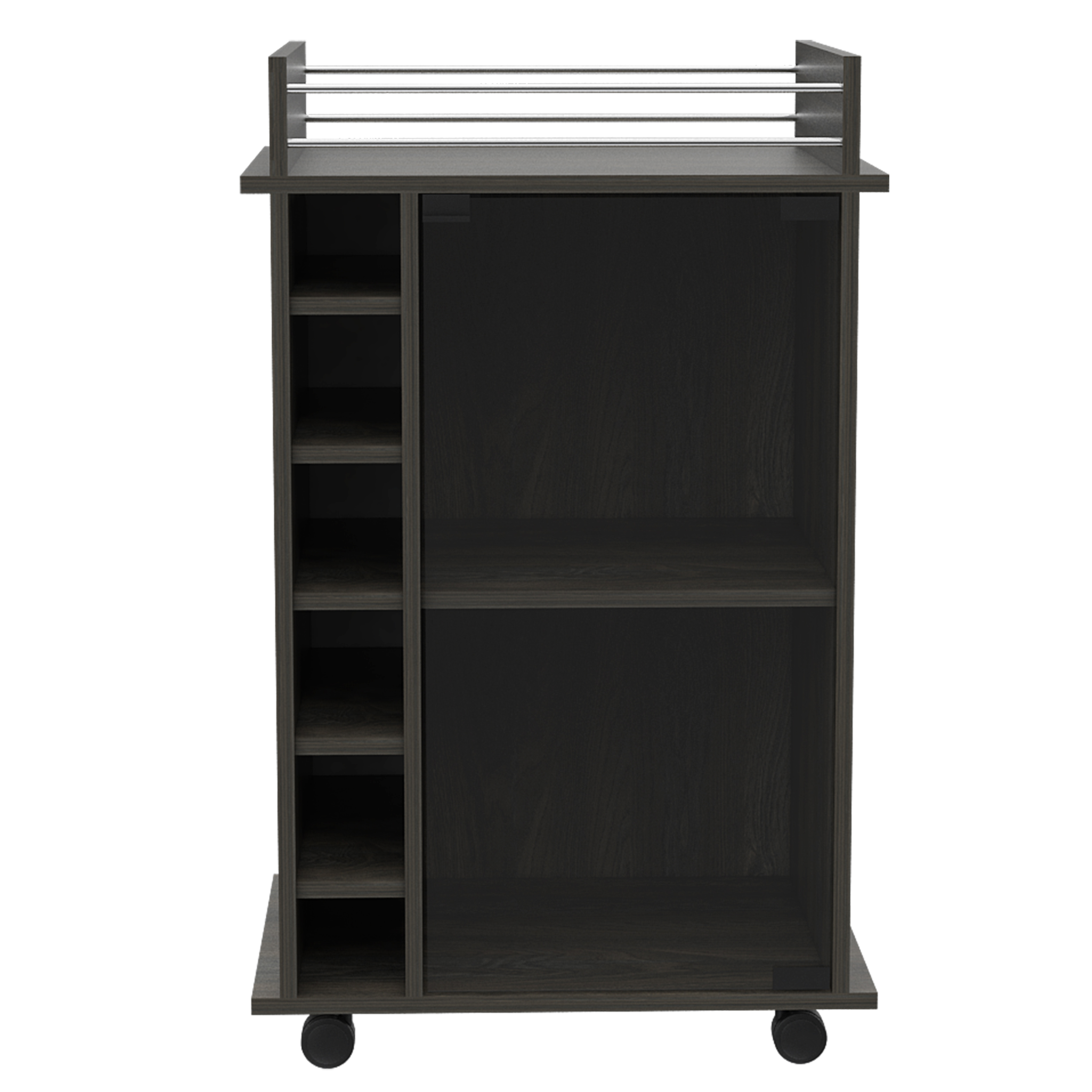 Dukat Bar Cart,Two Shelves, Six Built-in Wine Rack, Four Casters -Espresso